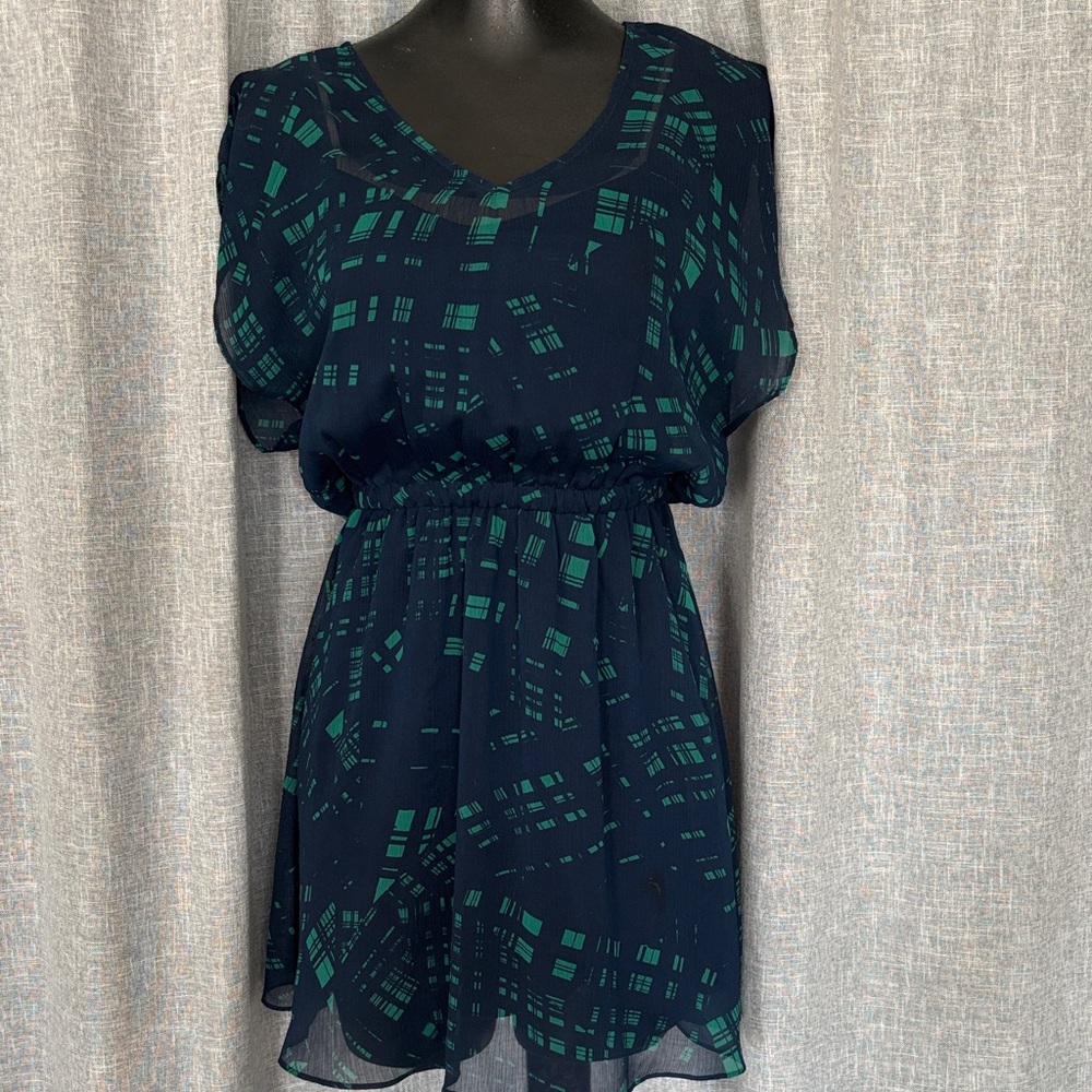 Express Dark Blue and Green Patterned Mini Dress